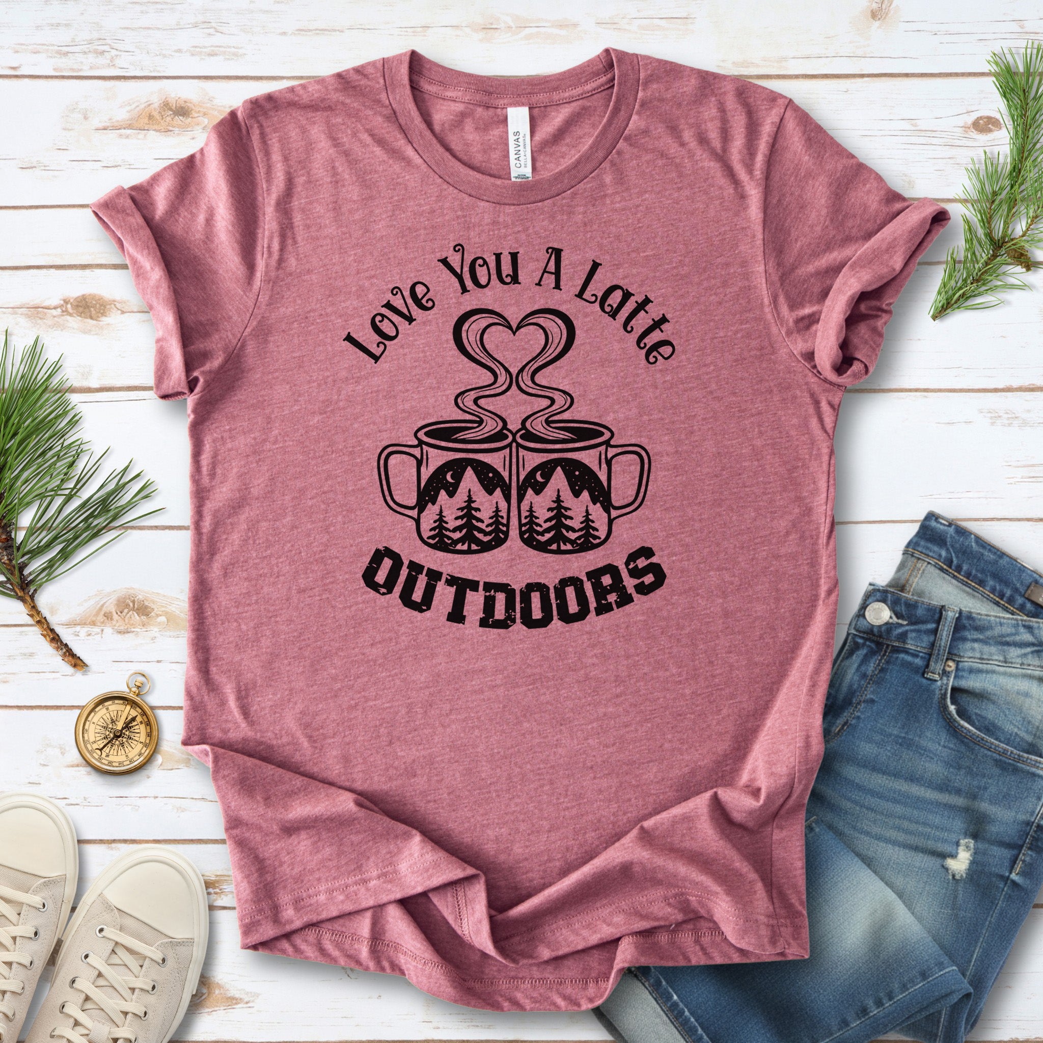 Love You A Latte Outdoors – Coffee Lover Camping Valentine Shirt