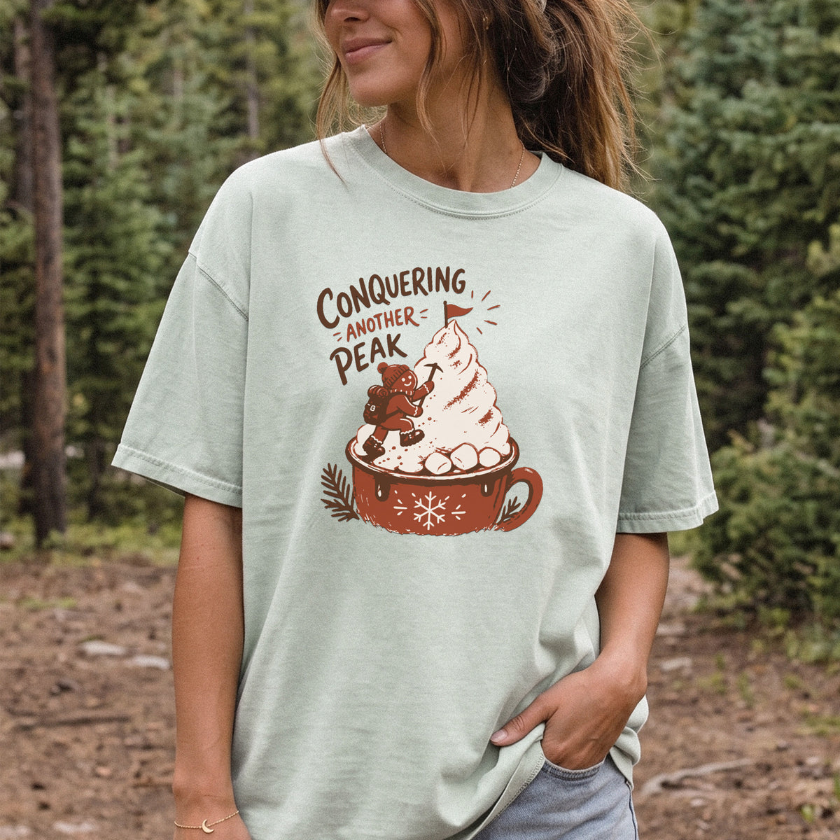 Gingerbread Peak Climber Comfort Colors Shirt – Hot Cocoa Hiking Tee