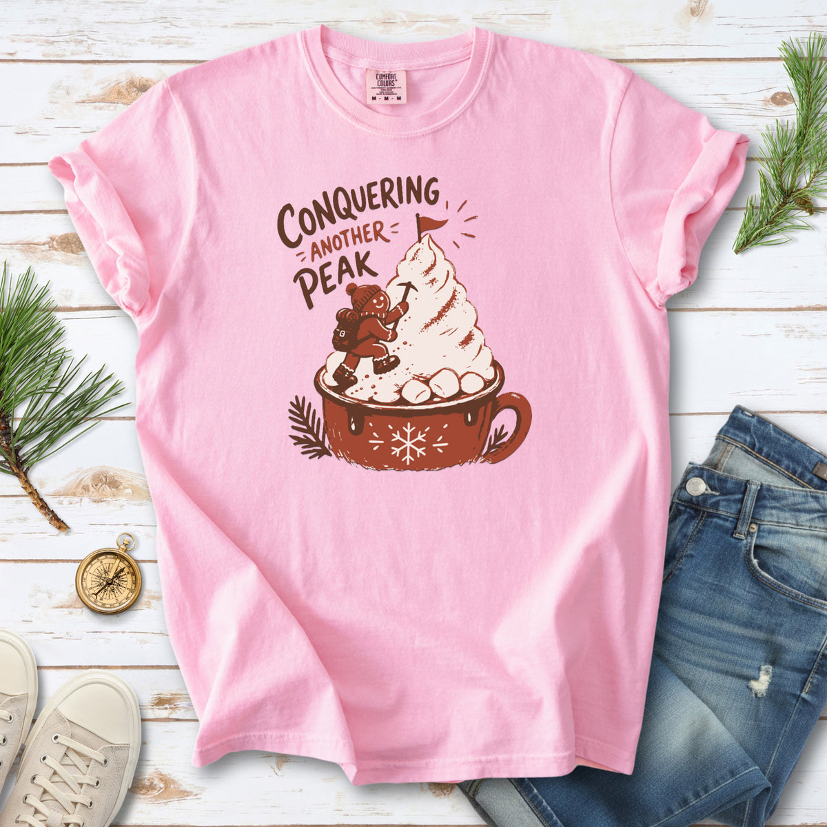 Gingerbread Peak Climber Comfort Colors Shirt – Hot Cocoa Hiking Tee