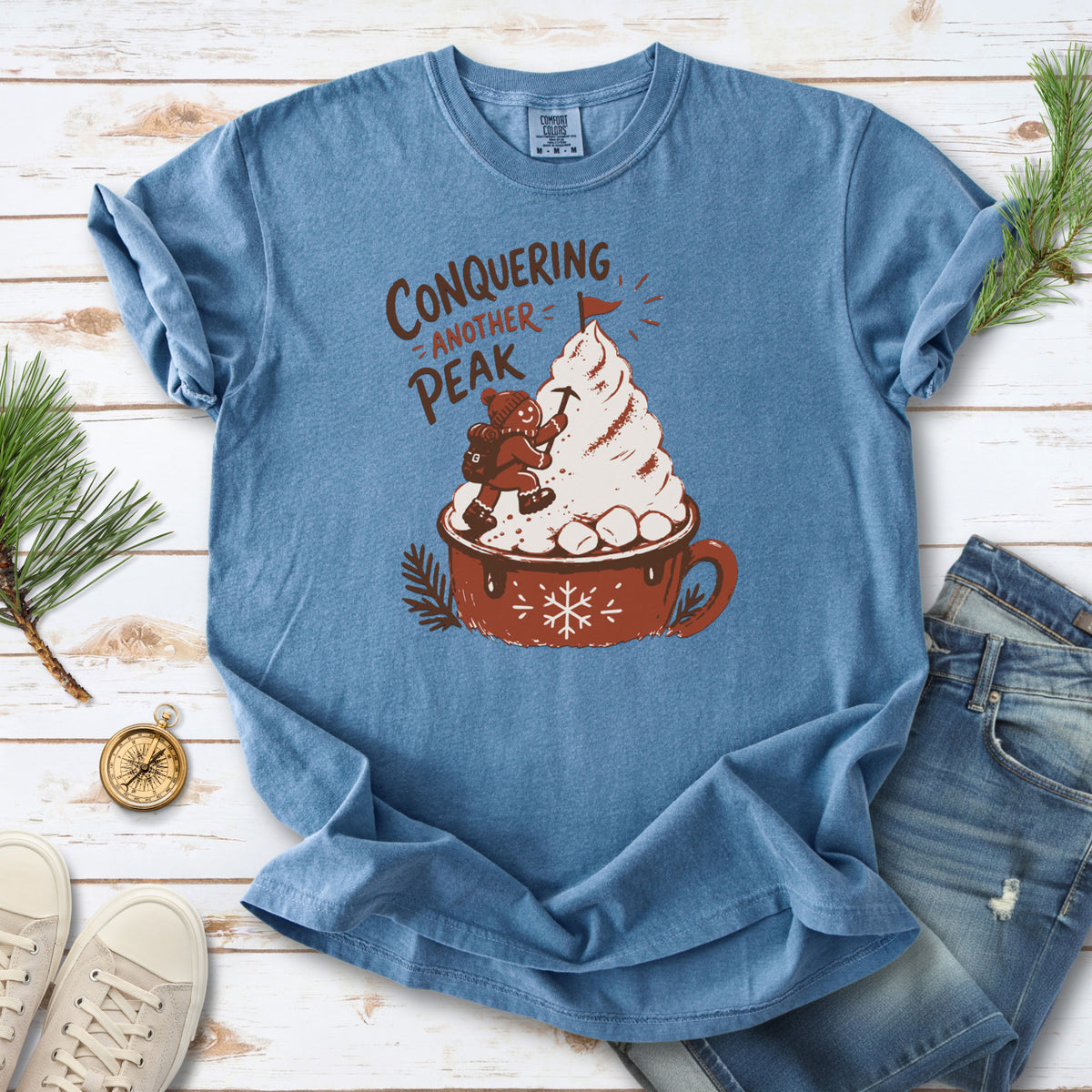 Gingerbread Peak Climber Comfort Colors Shirt – Hot Cocoa Hiking Tee