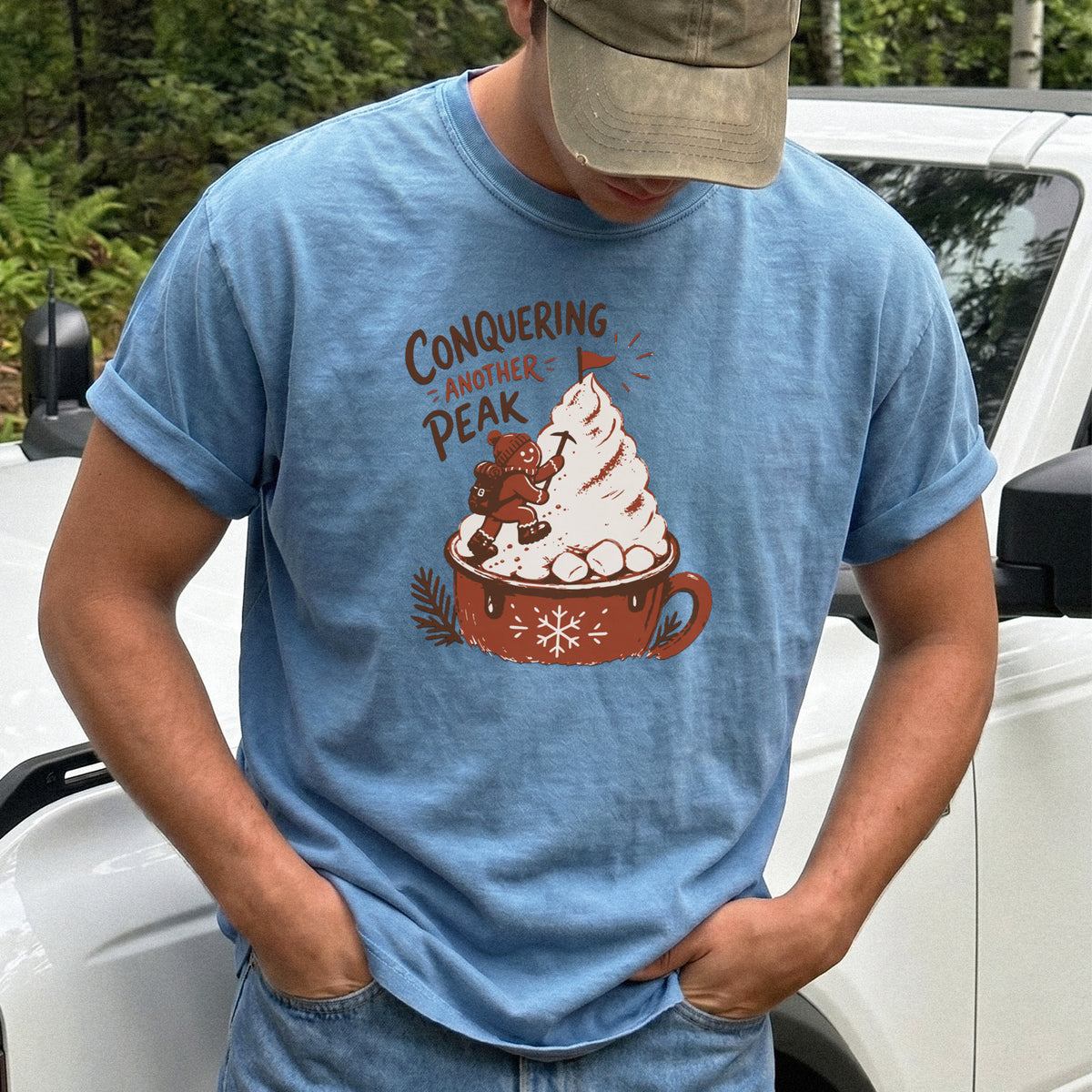 Gingerbread Peak Climber Comfort Colors Shirt – Hot Cocoa Hiking Tee