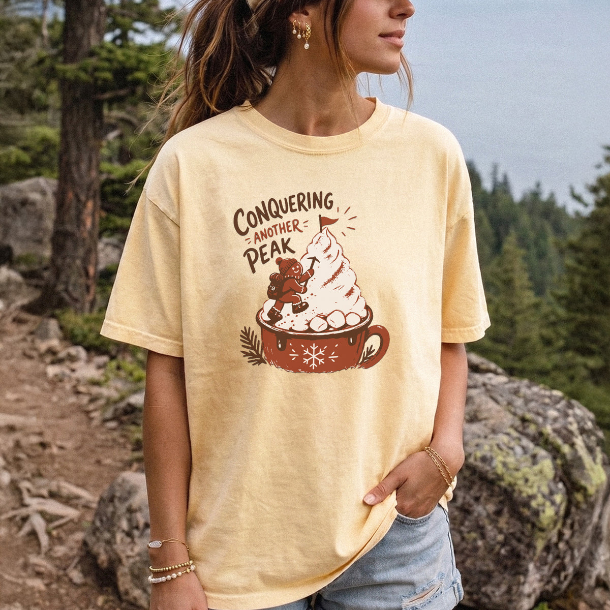 Gingerbread Peak Climber Comfort Colors Shirt – Hot Cocoa Hiking Tee