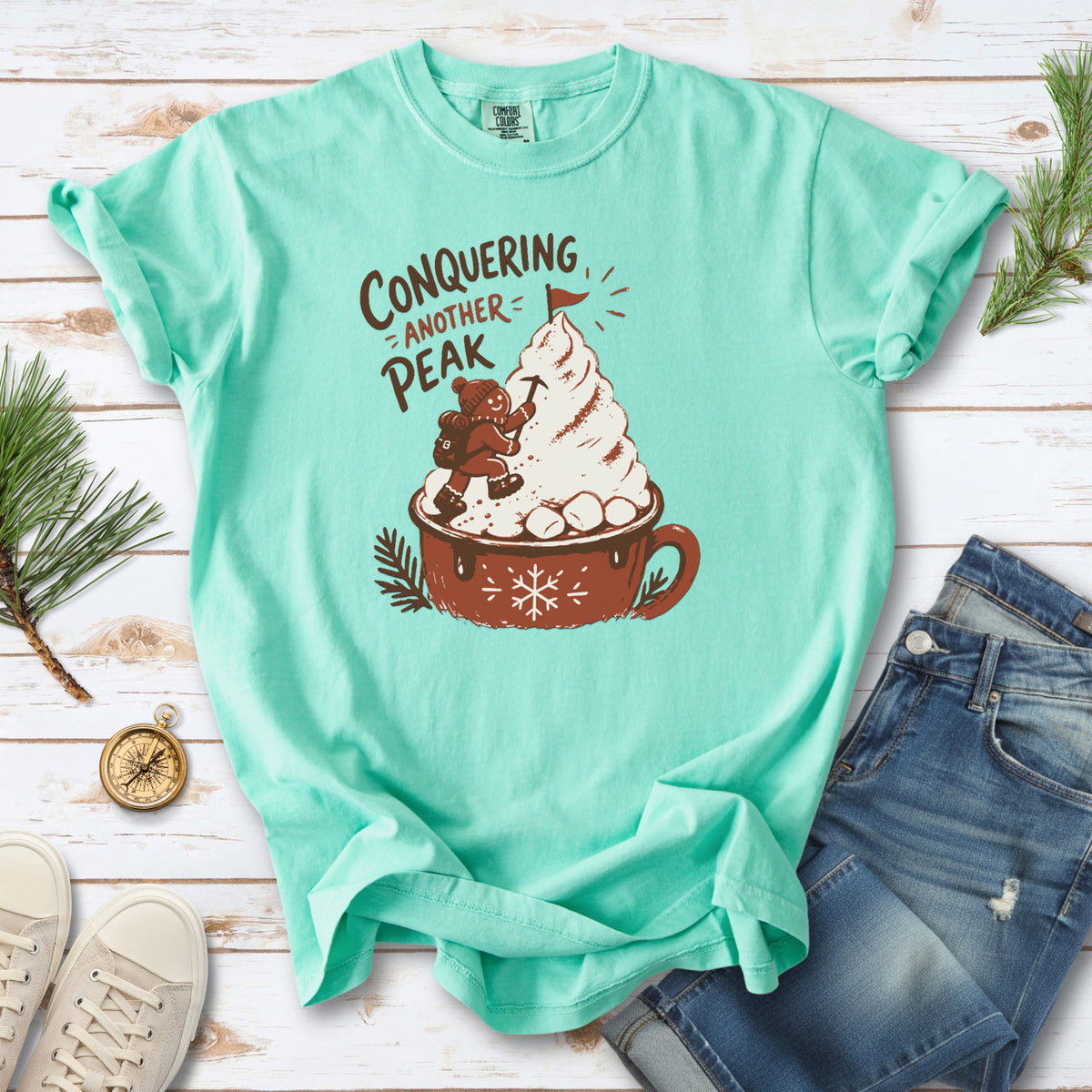Gingerbread Peak Climber Comfort Colors Shirt – Hot Cocoa Hiking Tee