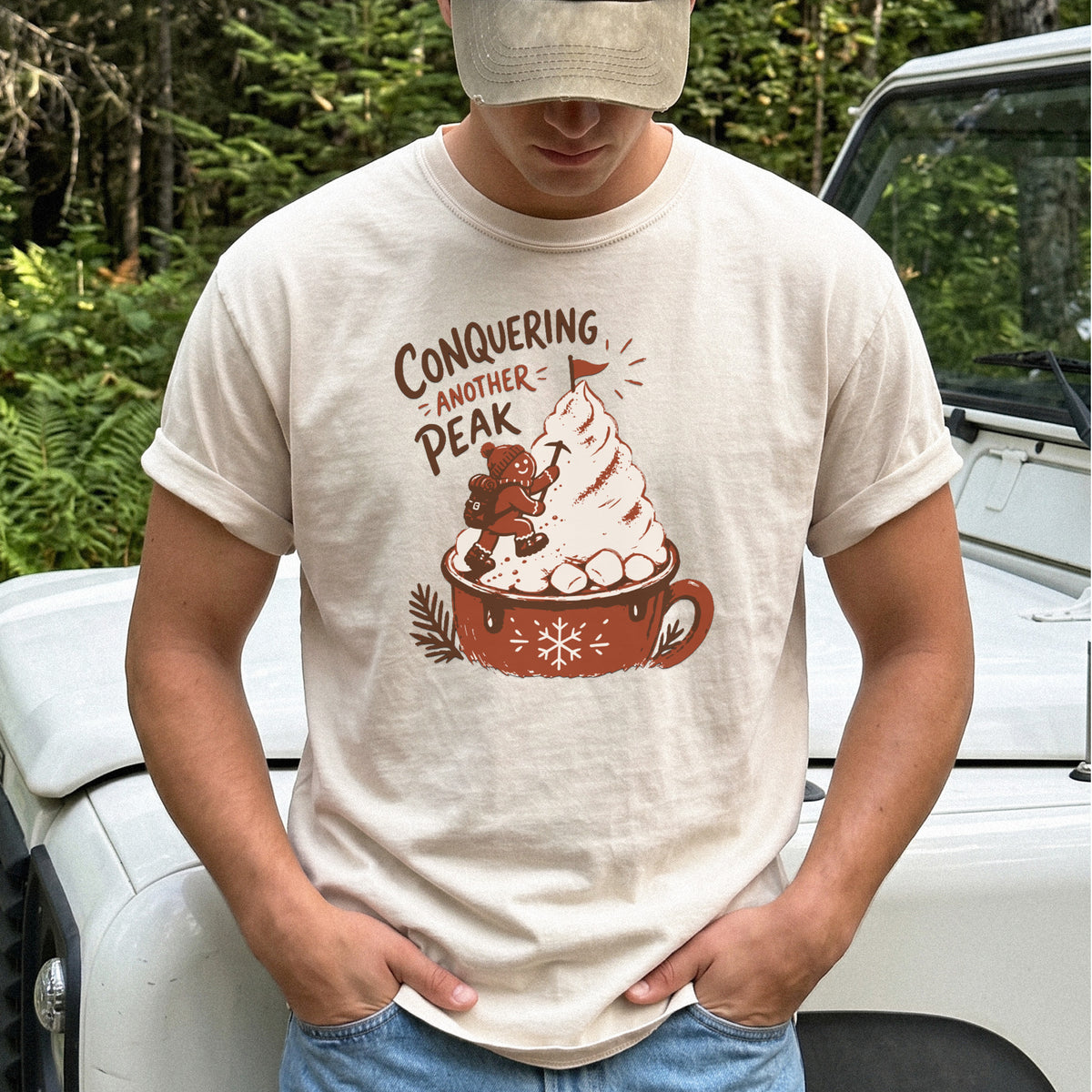 Gingerbread Peak Climber Comfort Colors Shirt – Hot Cocoa Hiking Tee