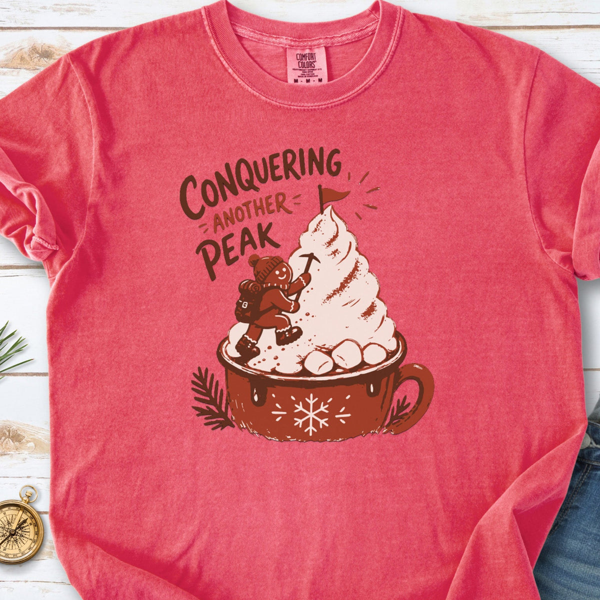 Gingerbread Peak Climber Comfort Colors Shirt – Hot Cocoa Hiking Tee