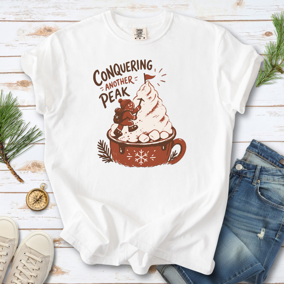 Gingerbread Peak Climber Comfort Colors Shirt – Hot Cocoa Hiking Tee