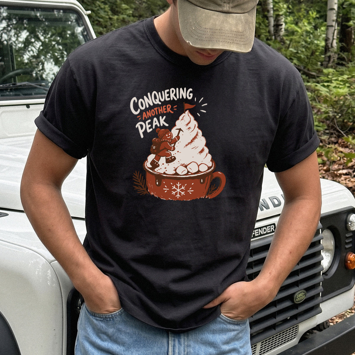 Gingerbread Peak Climber Comfort Colors Shirt – Hot Cocoa Hiking Tee
