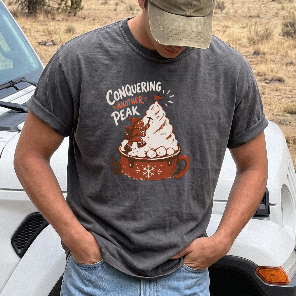 Gingerbread Peak Climber Comfort Colors Shirt – Hot Cocoa Hiking Tee