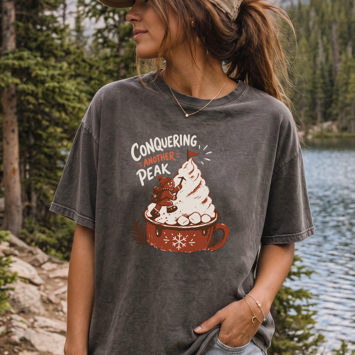 Gingerbread Peak Climber Comfort Colors Shirt – Hot Cocoa Hiking Tee