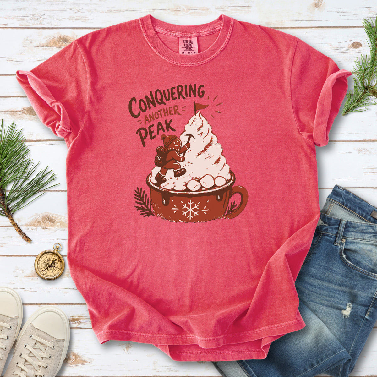 Gingerbread Peak Climber Comfort Colors Shirt – Hot Cocoa Hiking Tee