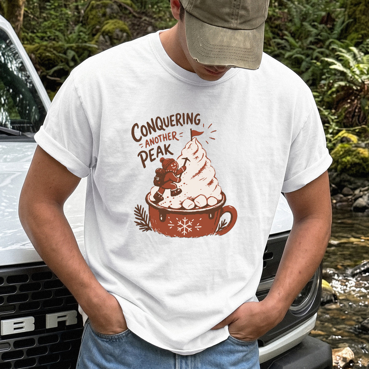 Gingerbread Peak Climber Comfort Colors Shirt – Hot Cocoa Hiking Tee