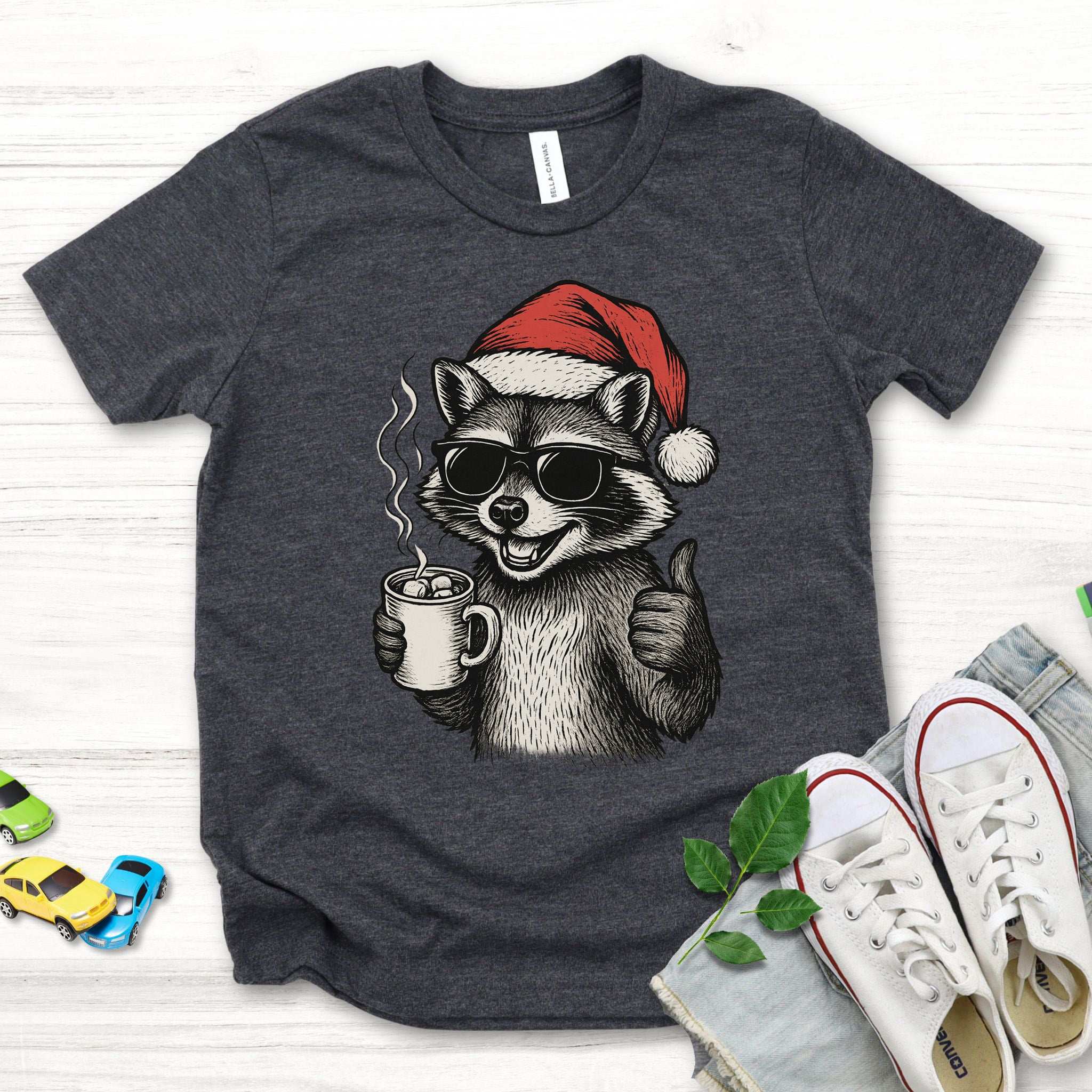 Cool Raccoon Christmas Youth Tee – Santa Swag & Cocoa Vibes
