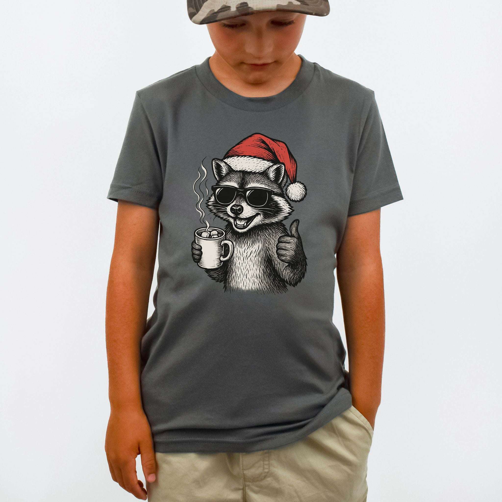 Cool Raccoon Christmas Youth Tee – Santa Swag & Cocoa Vibes