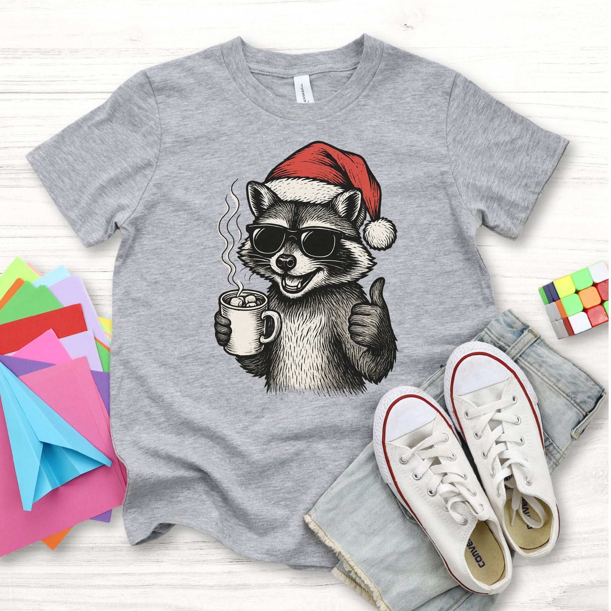 Cool Raccoon Christmas Youth Tee – Santa Swag & Cocoa Vibes