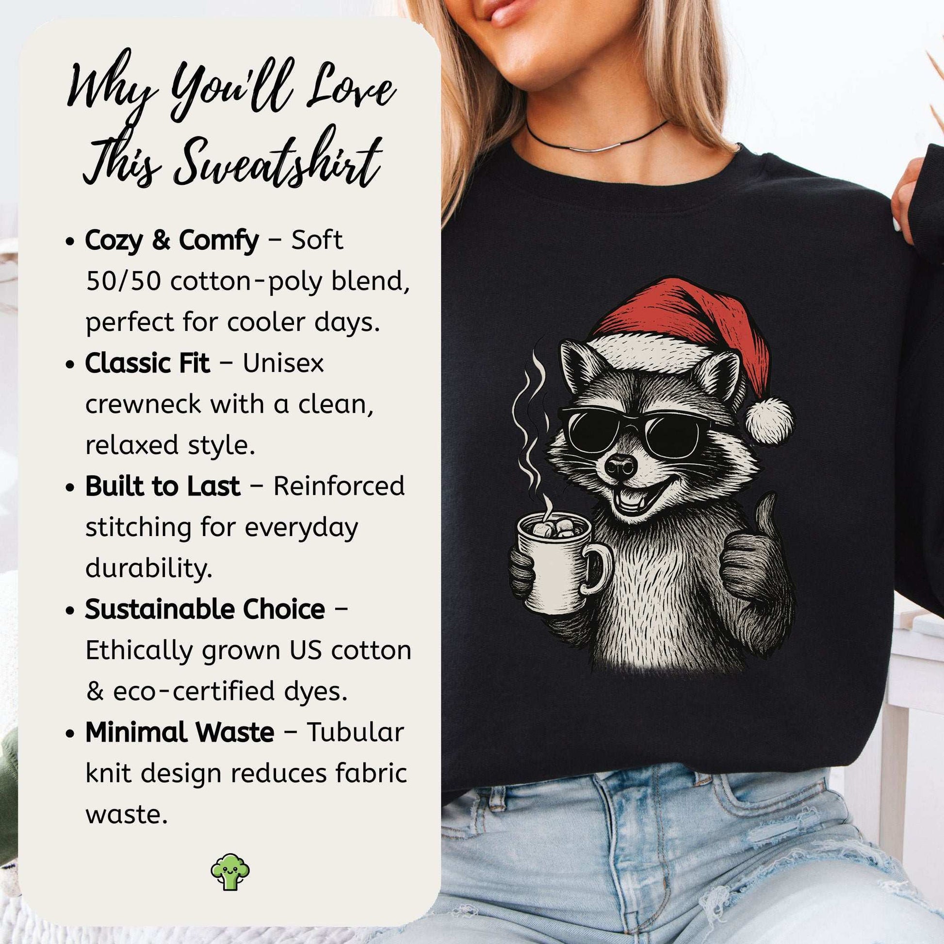 Cool Raccoon Christmas Sweatshirt – Santa Swag & Cocoa Vibes