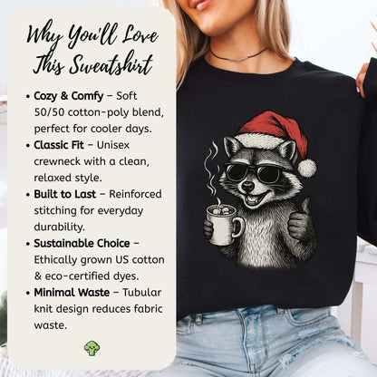 Cool Raccoon Christmas Sweatshirt – Santa Swag & Cocoa Vibes