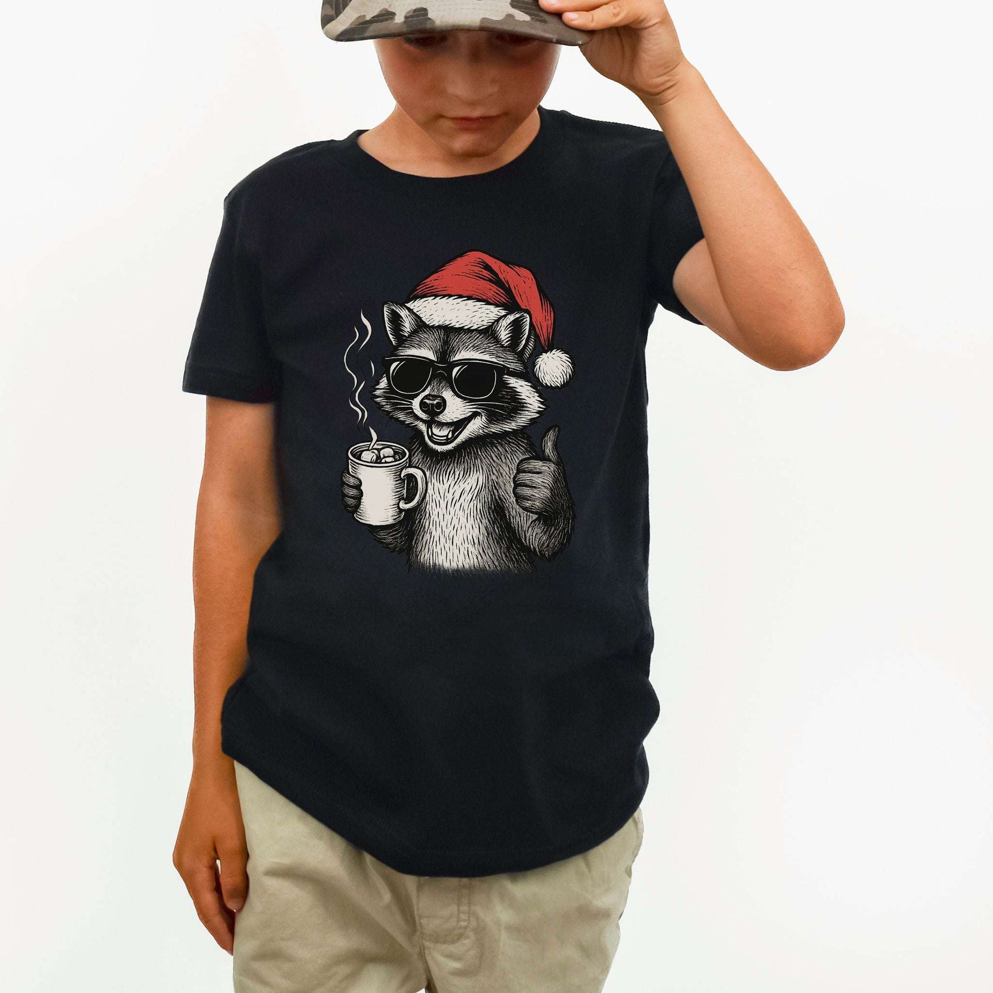 Cool Raccoon Christmas Youth Tee – Santa Swag & Cocoa Vibes