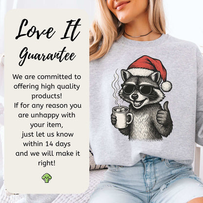 Cool Raccoon Christmas Sweatshirt – Santa Swag & Cocoa Vibes