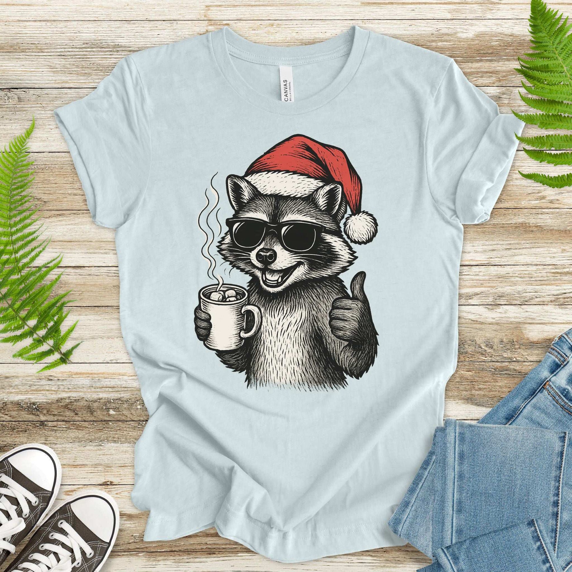 Cool Raccoon Christmas T-Shirt – Santa Swag & Cocoa Vibes