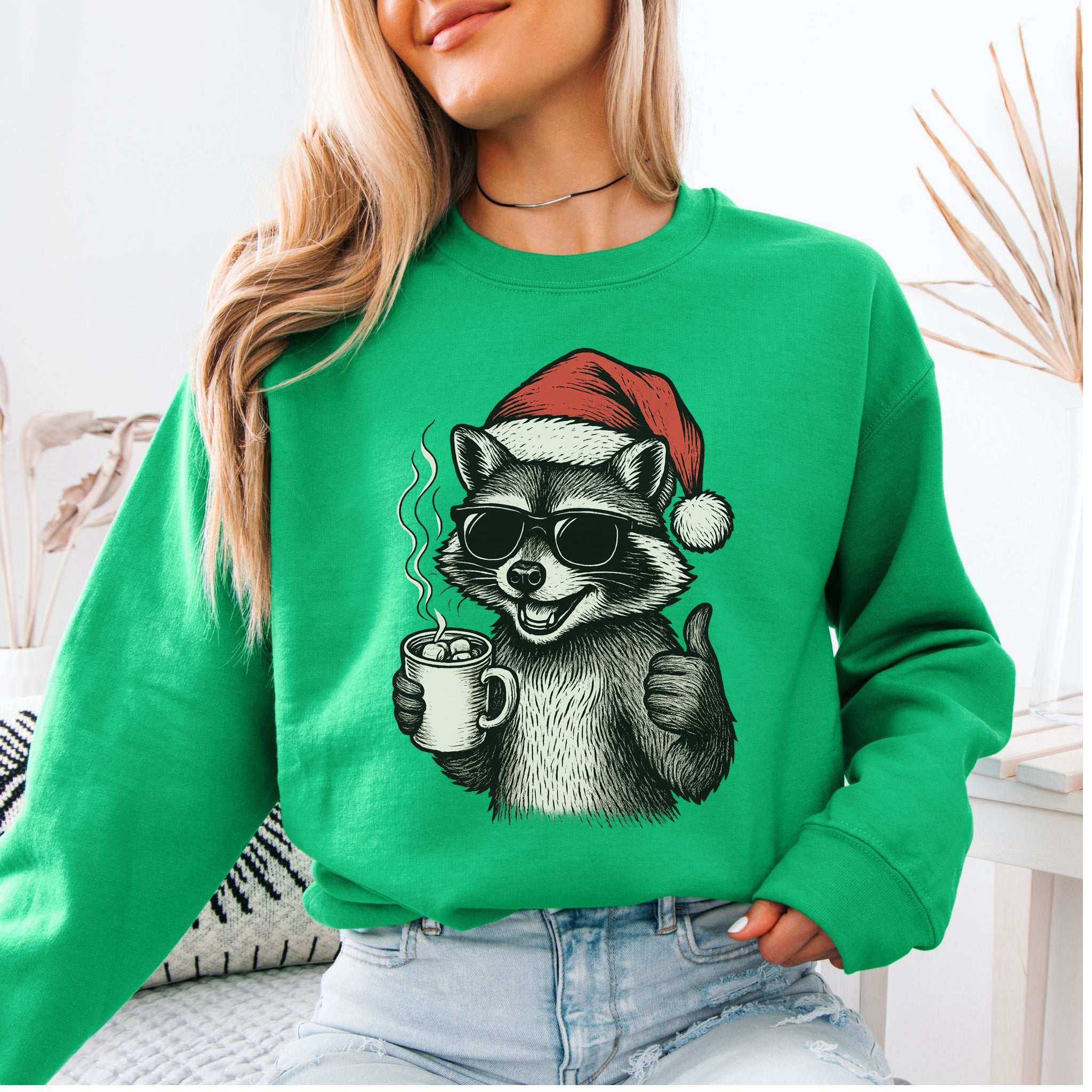 Cool Raccoon Christmas Sweatshirt – Santa Swag & Cocoa Vibes