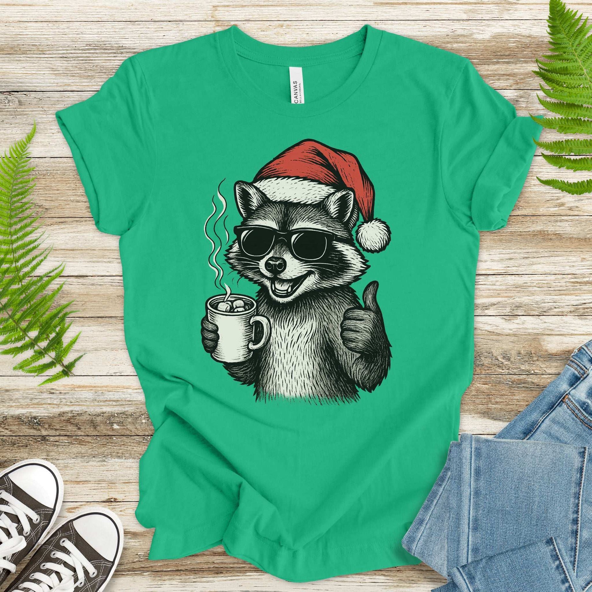 Cool Raccoon Christmas T-Shirt – Santa Swag & Cocoa Vibes