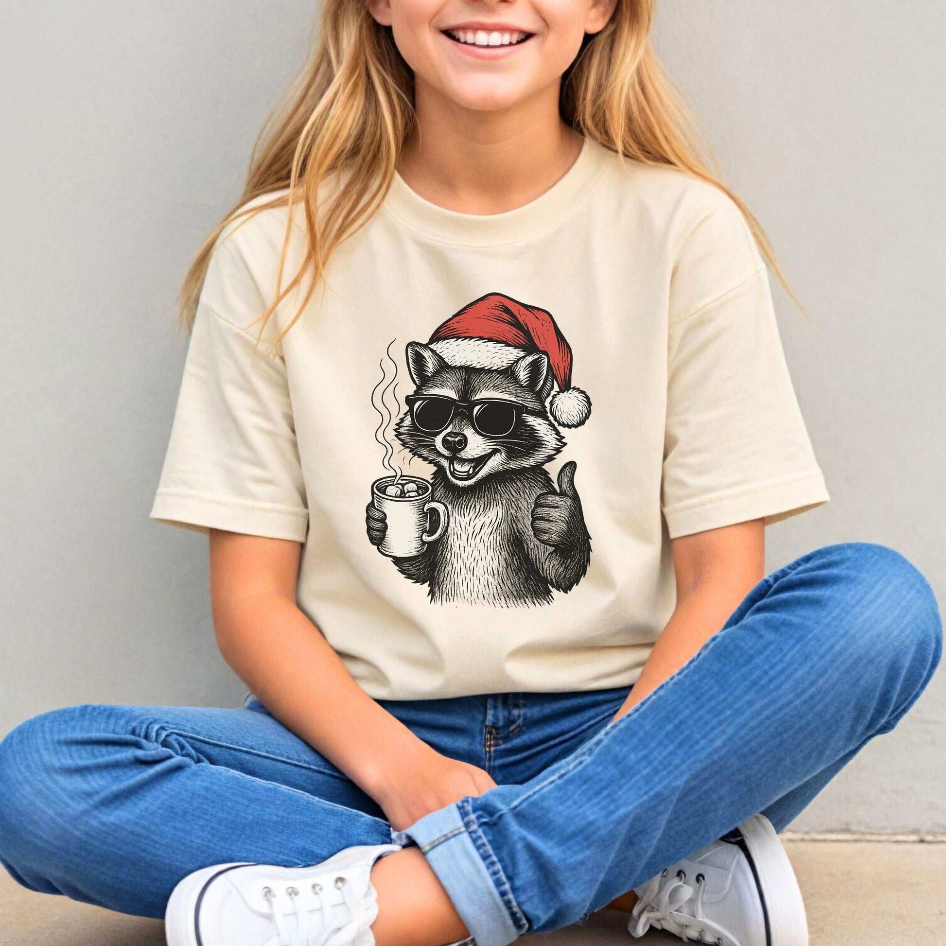 Cool Raccoon Christmas Youth Tee – Santa Swag & Cocoa Vibes
