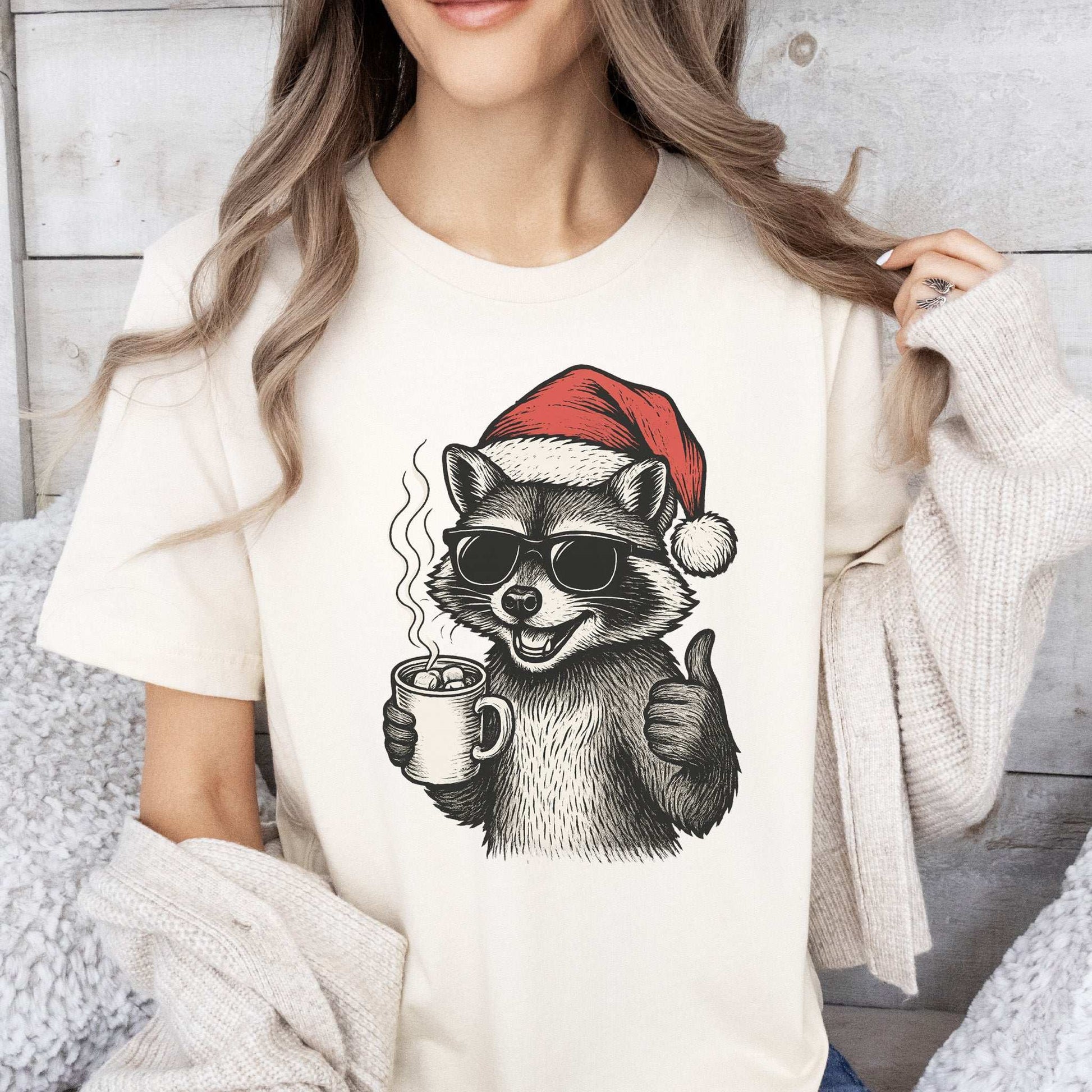 Cool Raccoon Christmas T-Shirt – Santa Swag & Cocoa Vibes