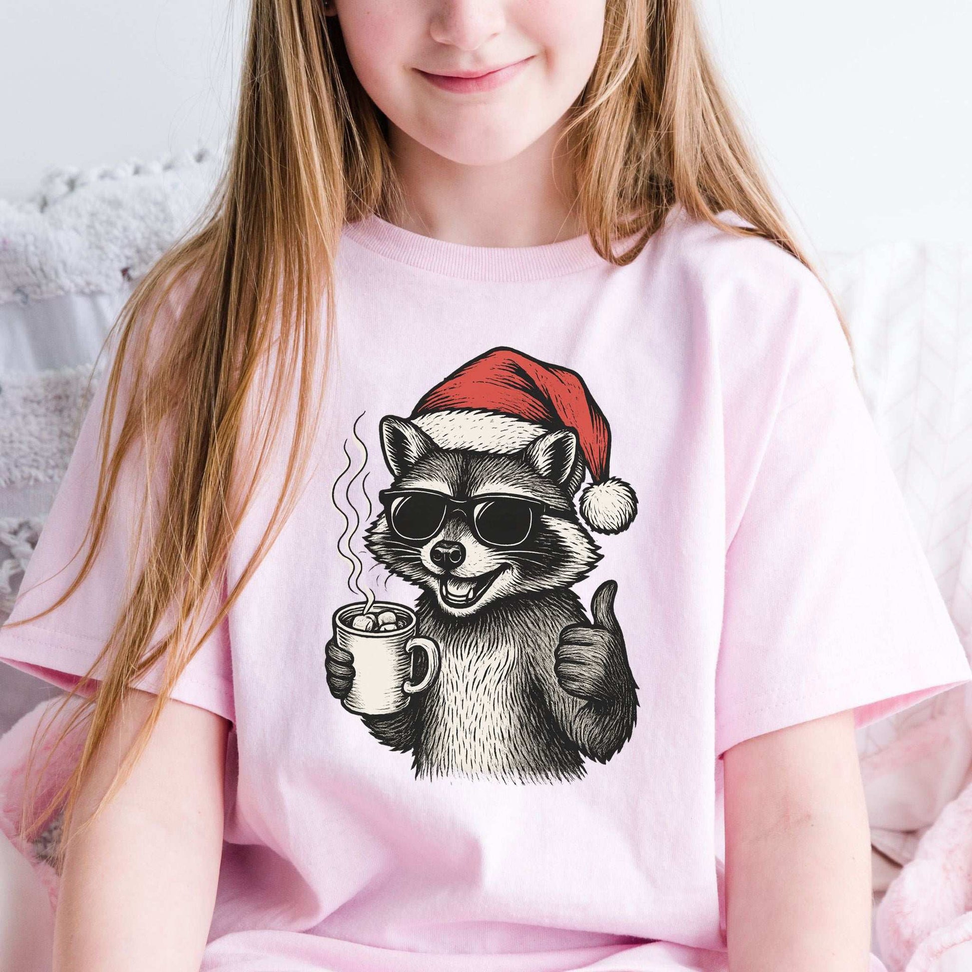 Cool Raccoon Christmas Youth Tee – Santa Swag & Cocoa Vibes