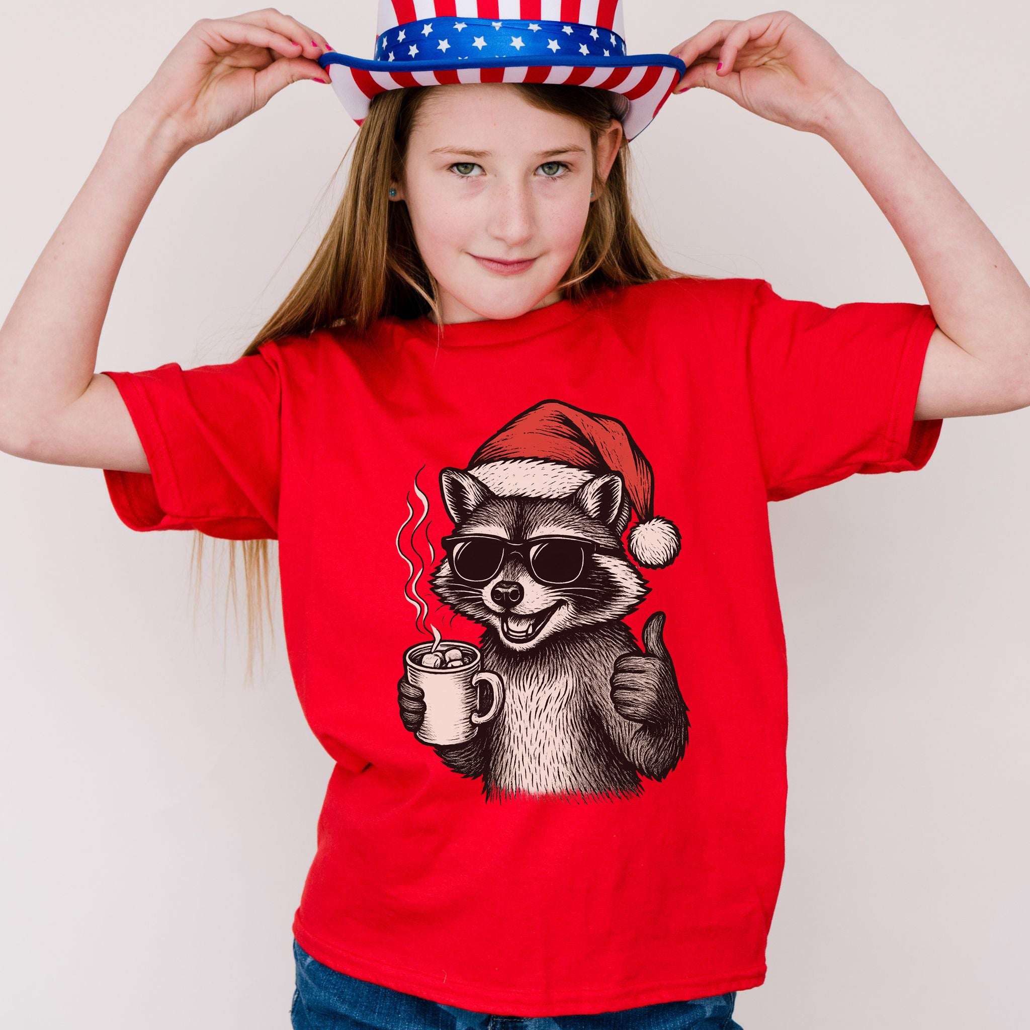 Cool Raccoon Christmas Youth Tee – Santa Swag & Cocoa Vibes