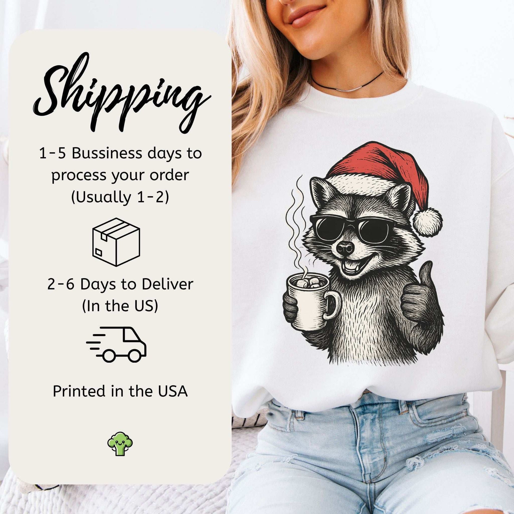 Cool Raccoon Christmas Sweatshirt – Santa Swag & Cocoa Vibes