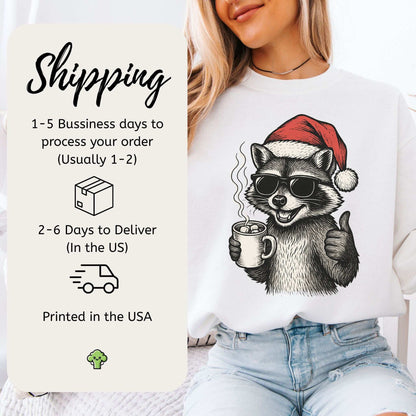 Cool Raccoon Christmas Sweatshirt – Santa Swag & Cocoa Vibes