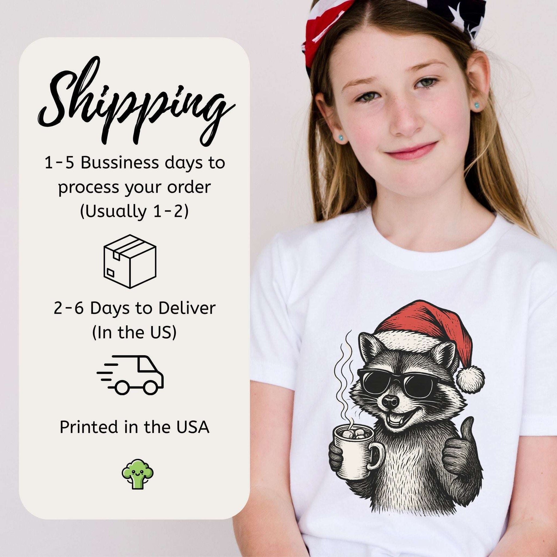 Cool Raccoon Christmas Youth Tee – Santa Swag & Cocoa Vibes