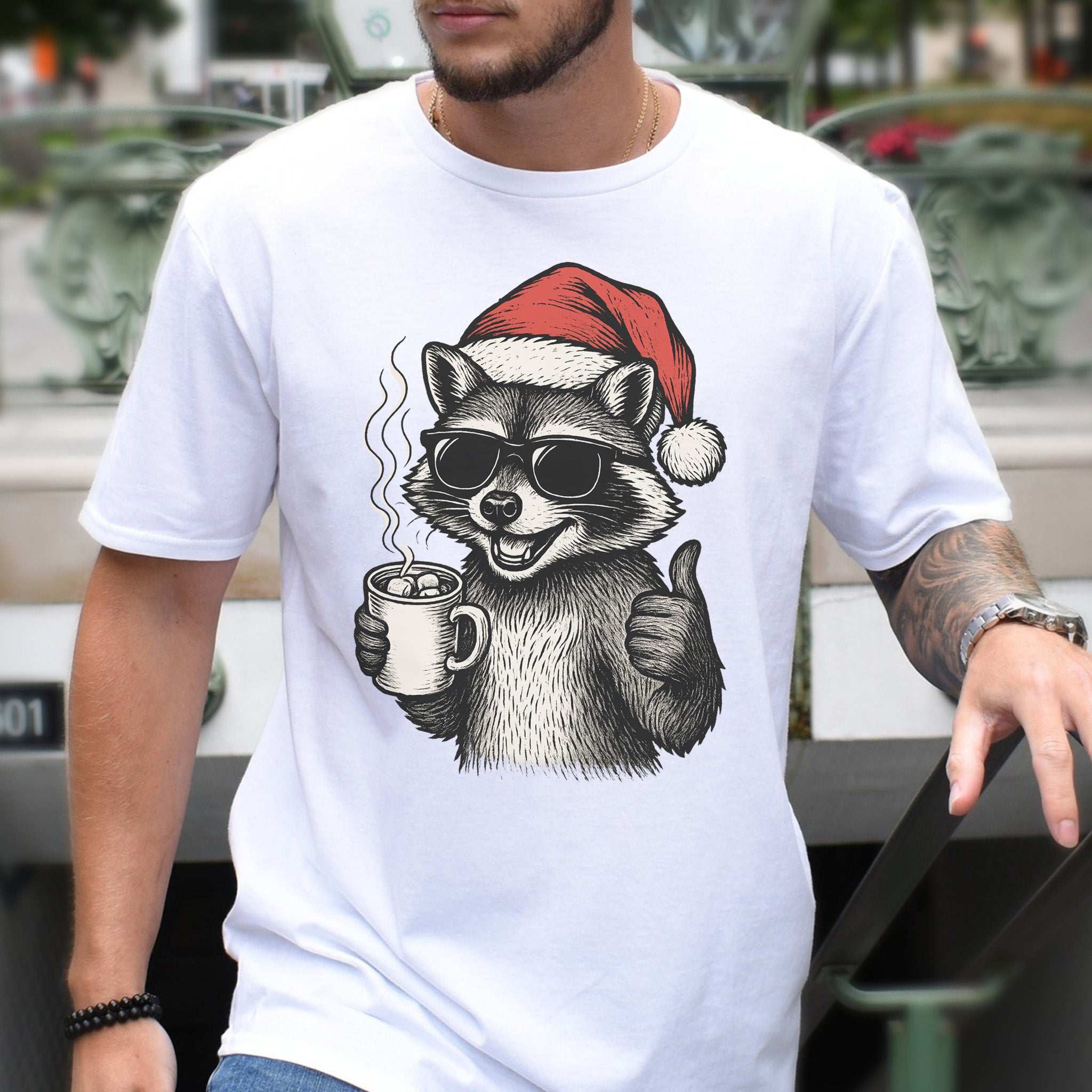 Cool Raccoon Christmas T-Shirt – Santa Swag & Cocoa Vibes