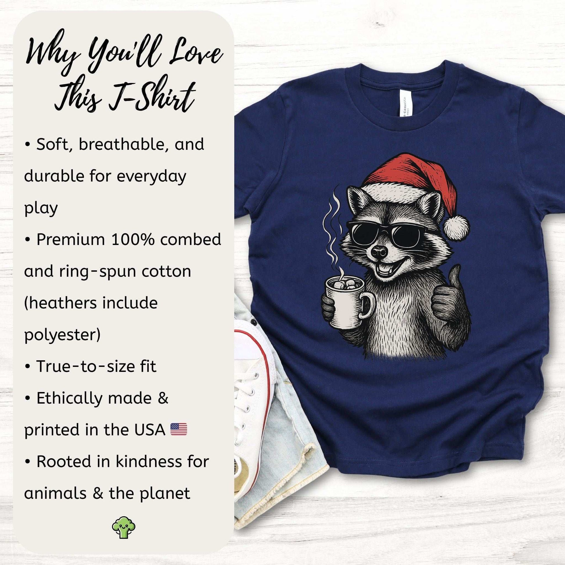 Cool Raccoon Christmas Youth Tee – Santa Swag & Cocoa Vibes