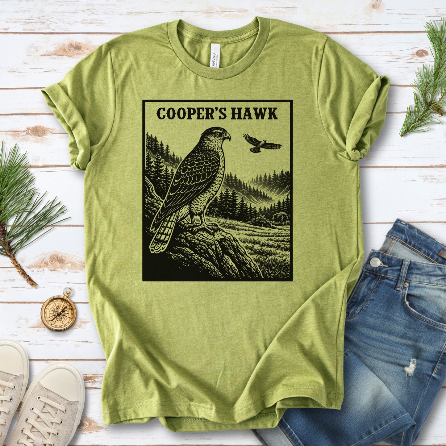 Cooper’s Hawk Vintage Raptor Illustration Birdwatching T-Shirt
