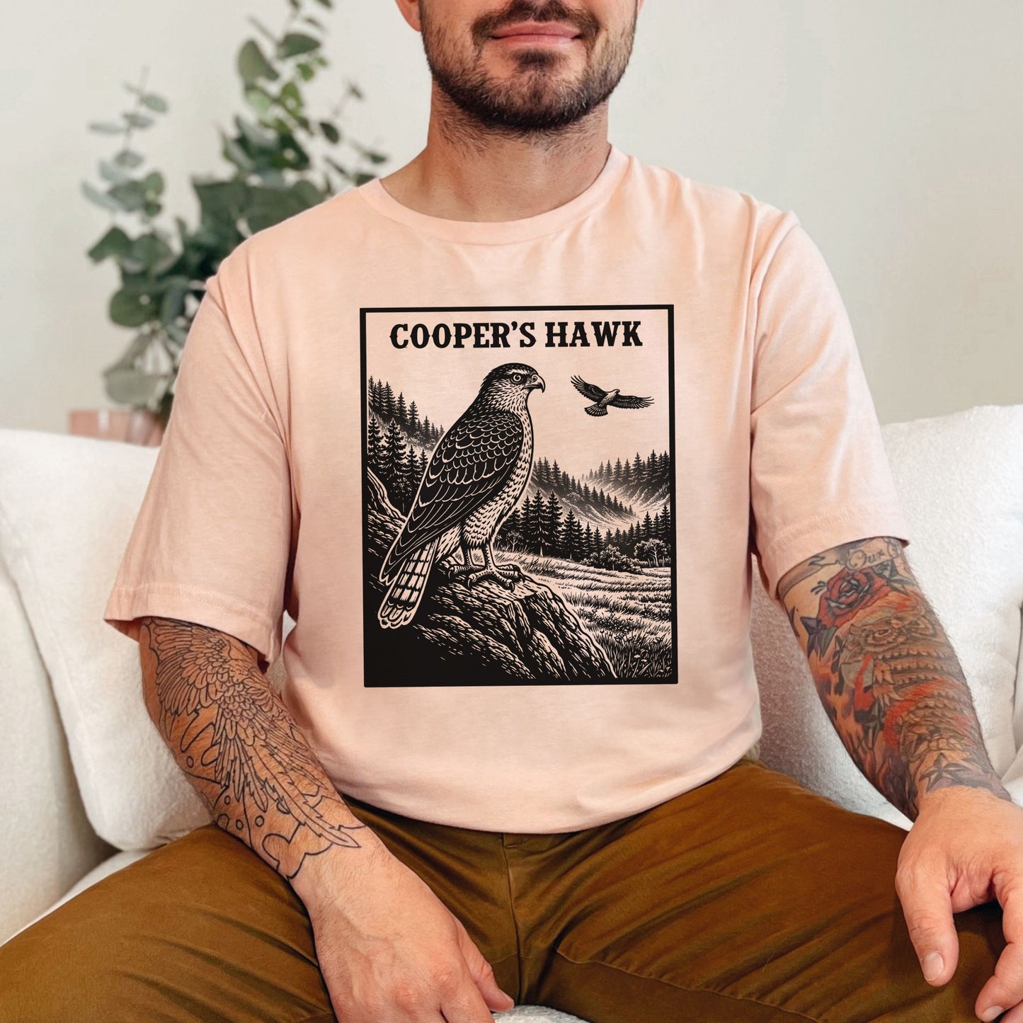 Cooper’s Hawk Vintage Raptor Illustration Birdwatching T-Shirt