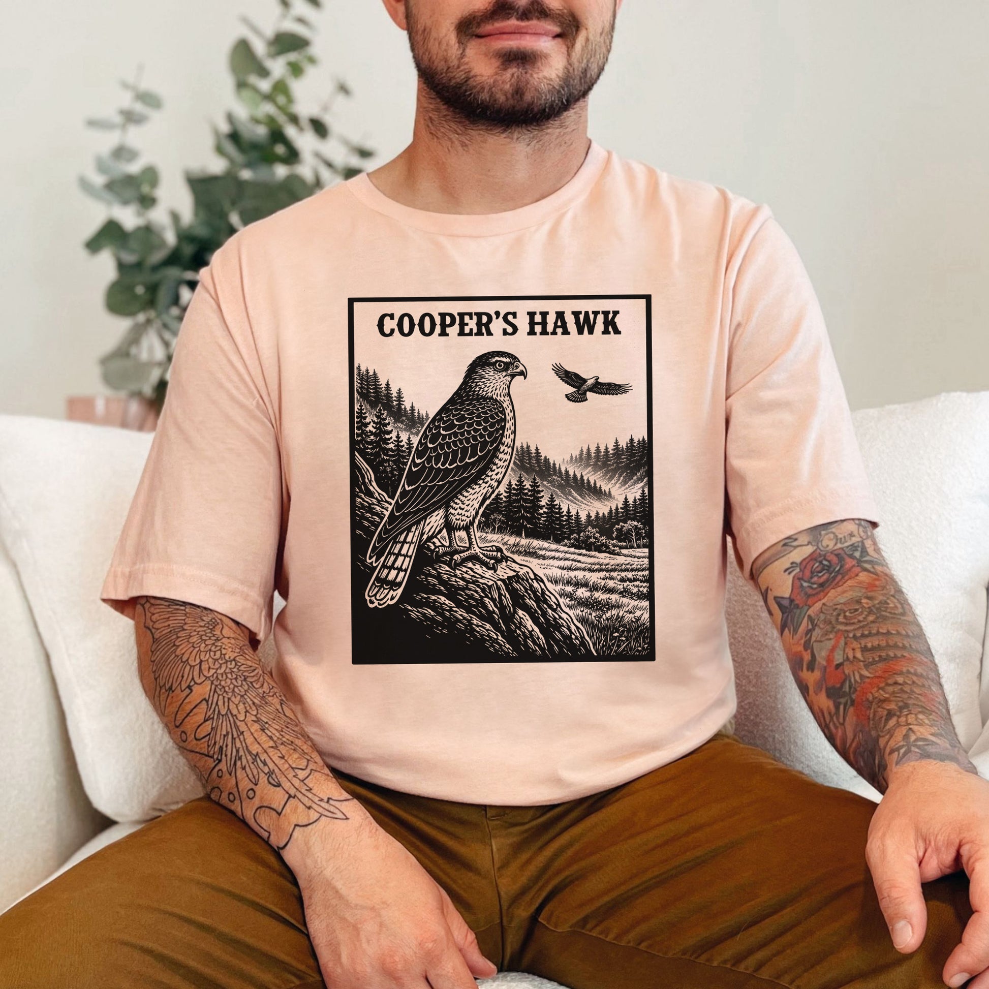 Cooper’s Hawk Vintage Raptor Illustration Birdwatching T-Shirt