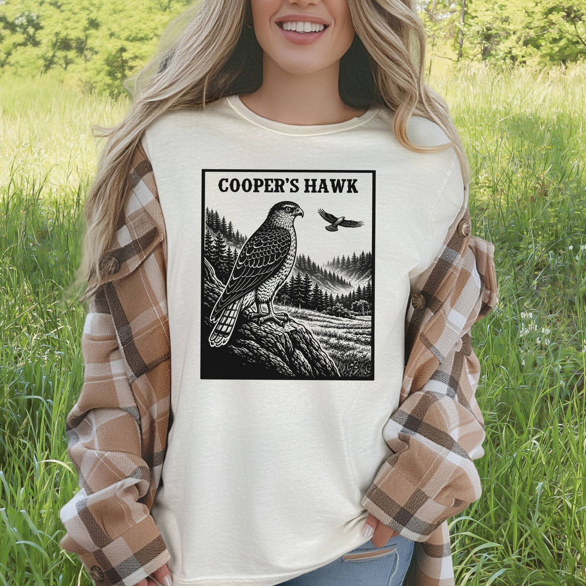Cooper’s Hawk Vintage Raptor Illustration Birdwatching T-Shirt