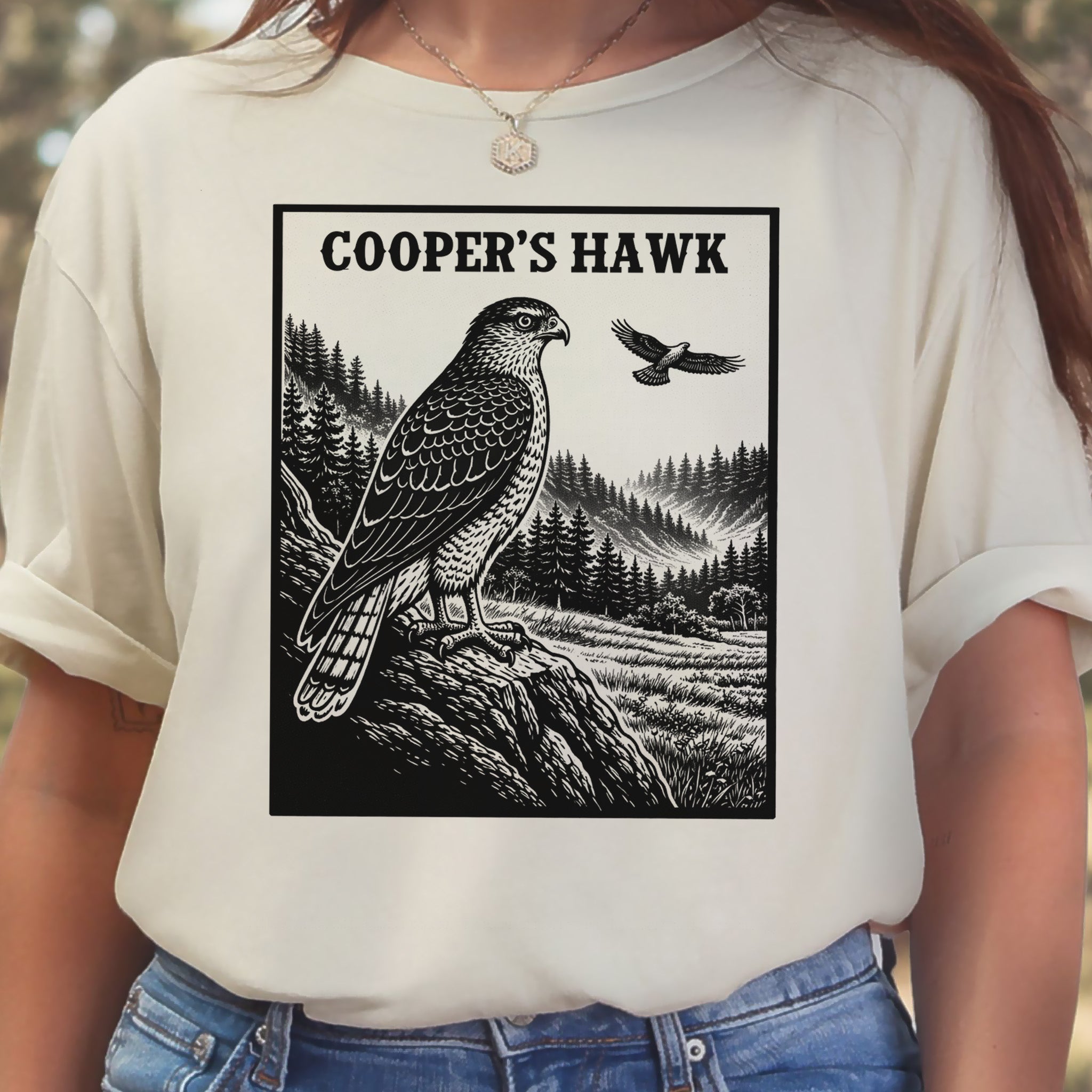 Cooper’s Hawk Vintage Raptor Illustration Birdwatching T-Shirt