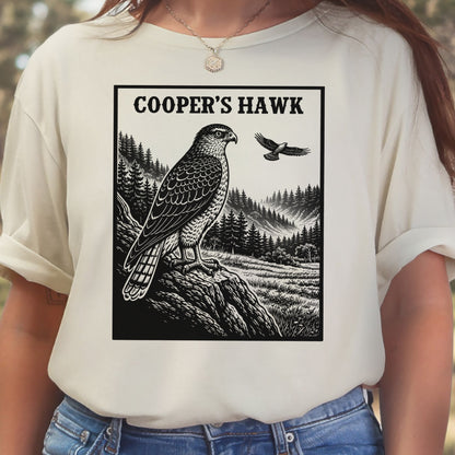 Cooper’s Hawk Vintage Raptor Illustration Birdwatching T-Shirt