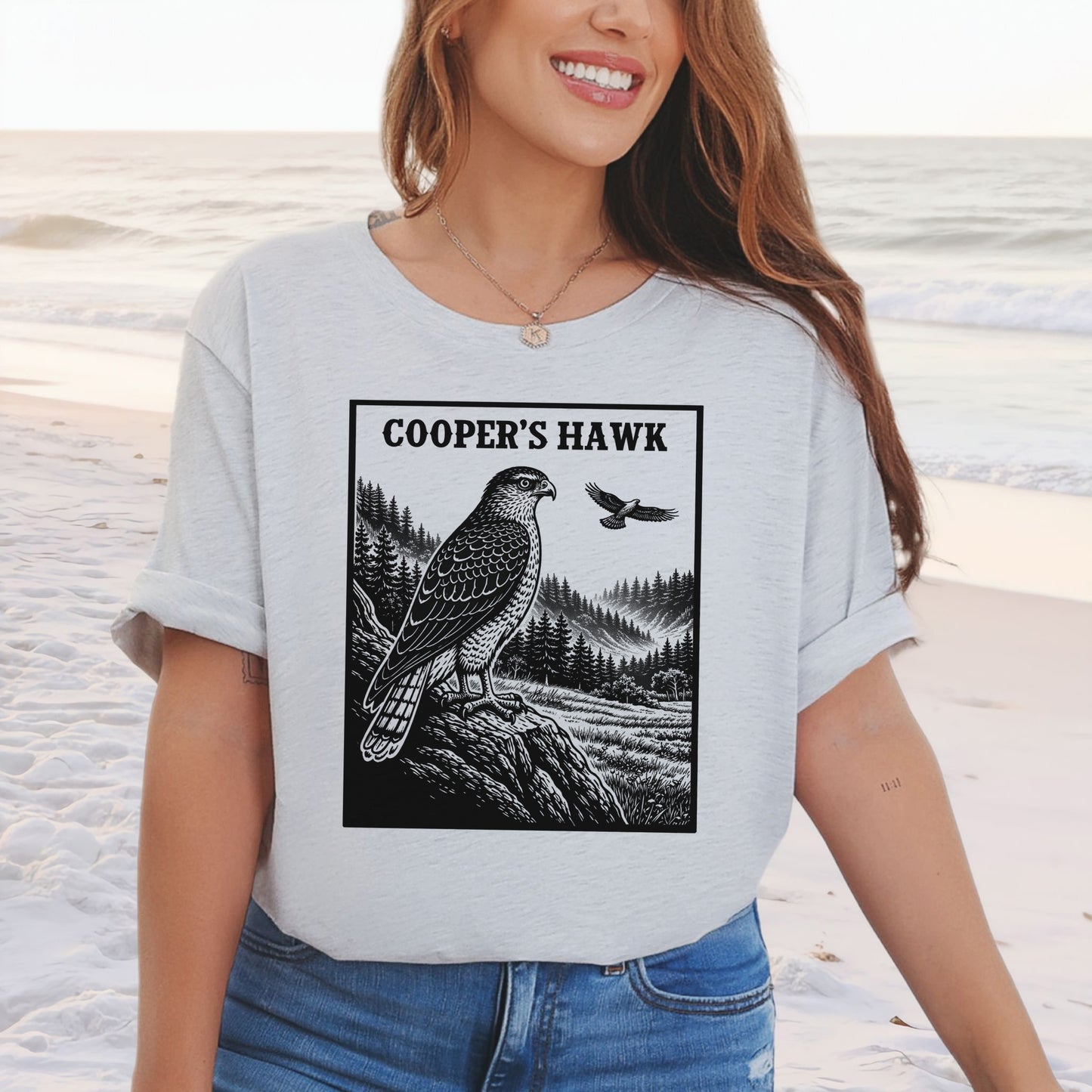 Cooper’s Hawk Vintage Raptor Illustration Birdwatching T-Shirt