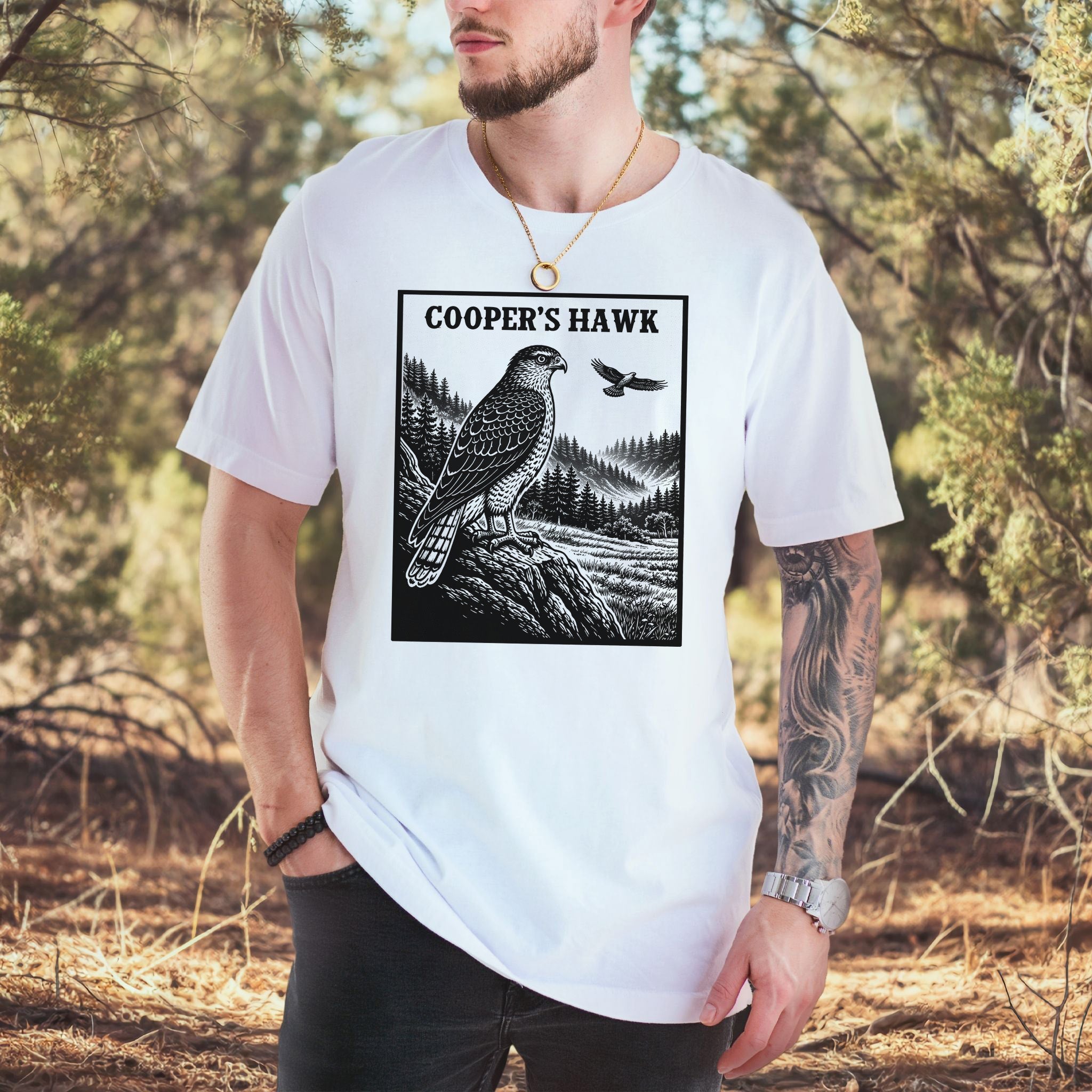 Cooper’s Hawk Vintage Raptor Illustration Birdwatching T-Shirt
