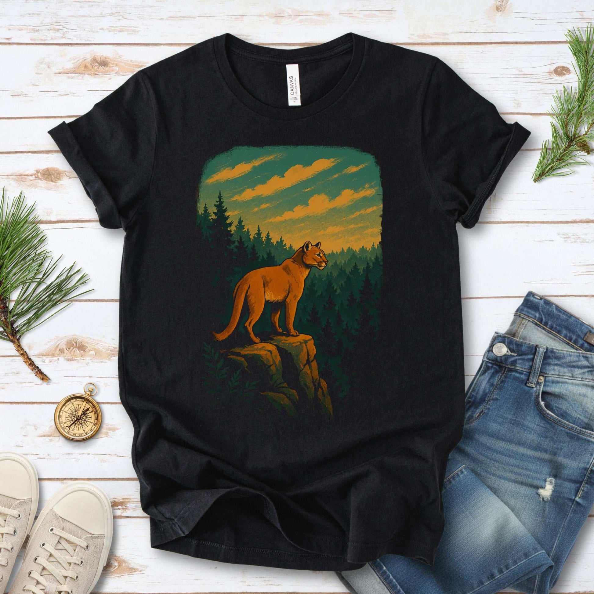Cougar on the Cliff Wilderness Scene Mountain Lion T-Shirt