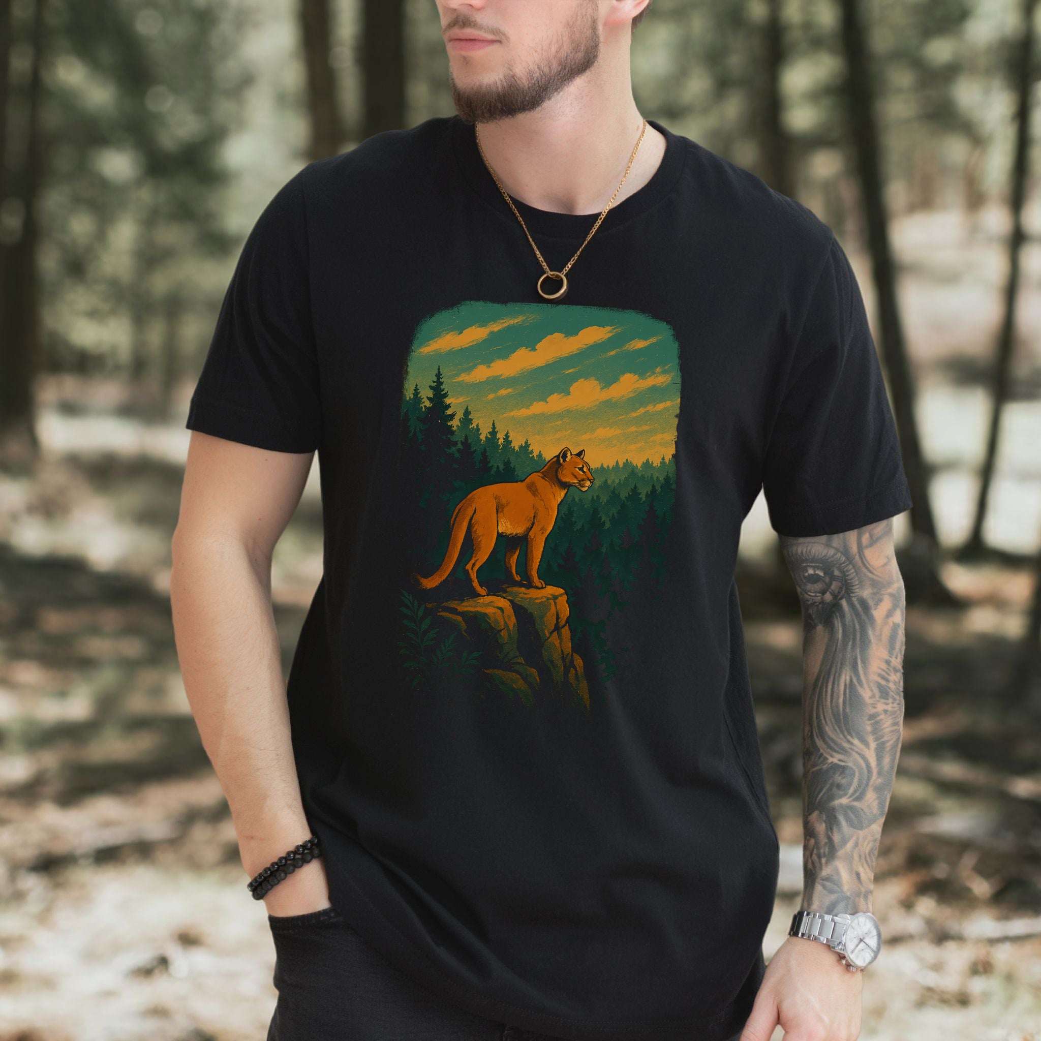 Cougar on the Cliff Wilderness Scene Mountain Lion T-Shirt