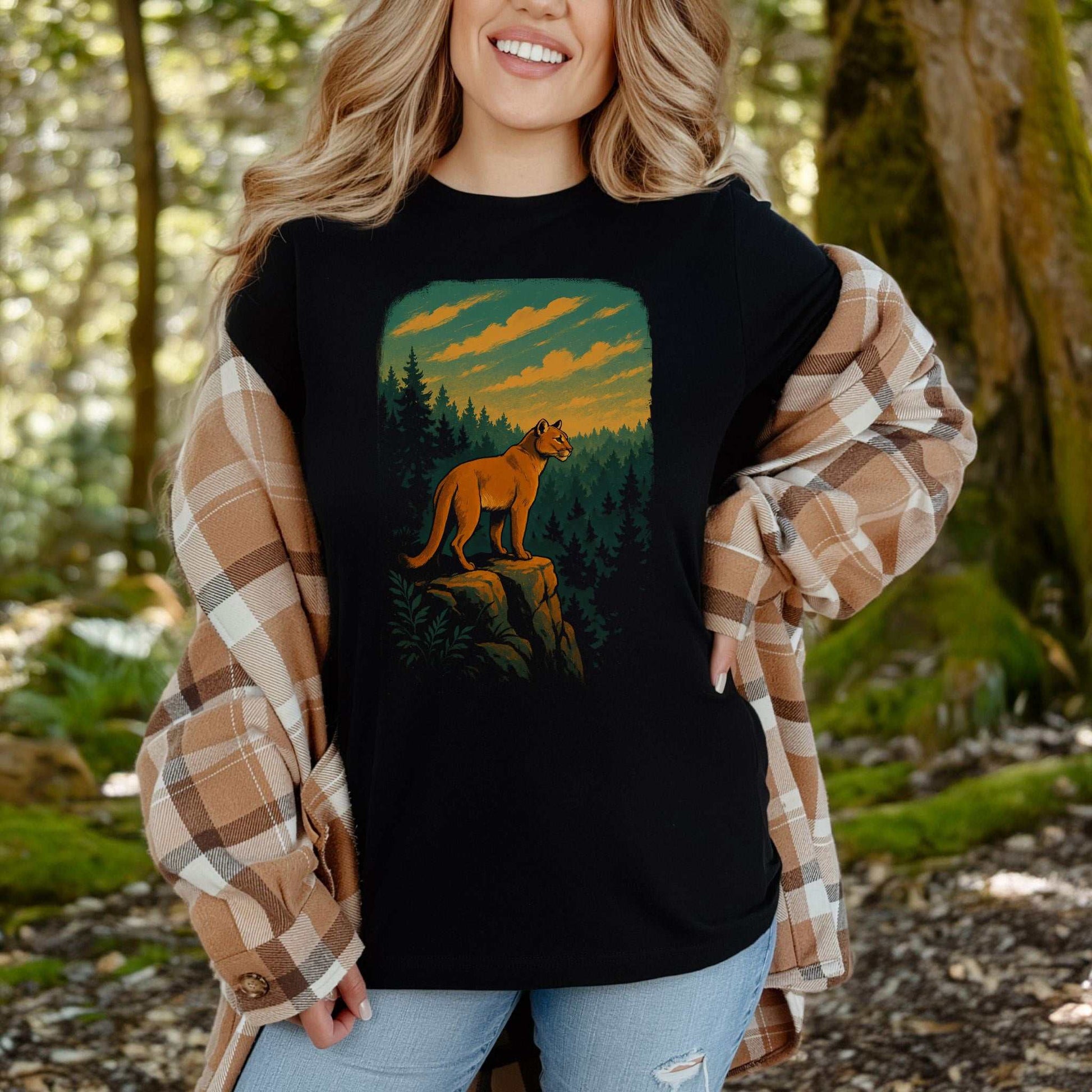 Cougar on the Cliff Wilderness Scene Mountain Lion T-Shirt