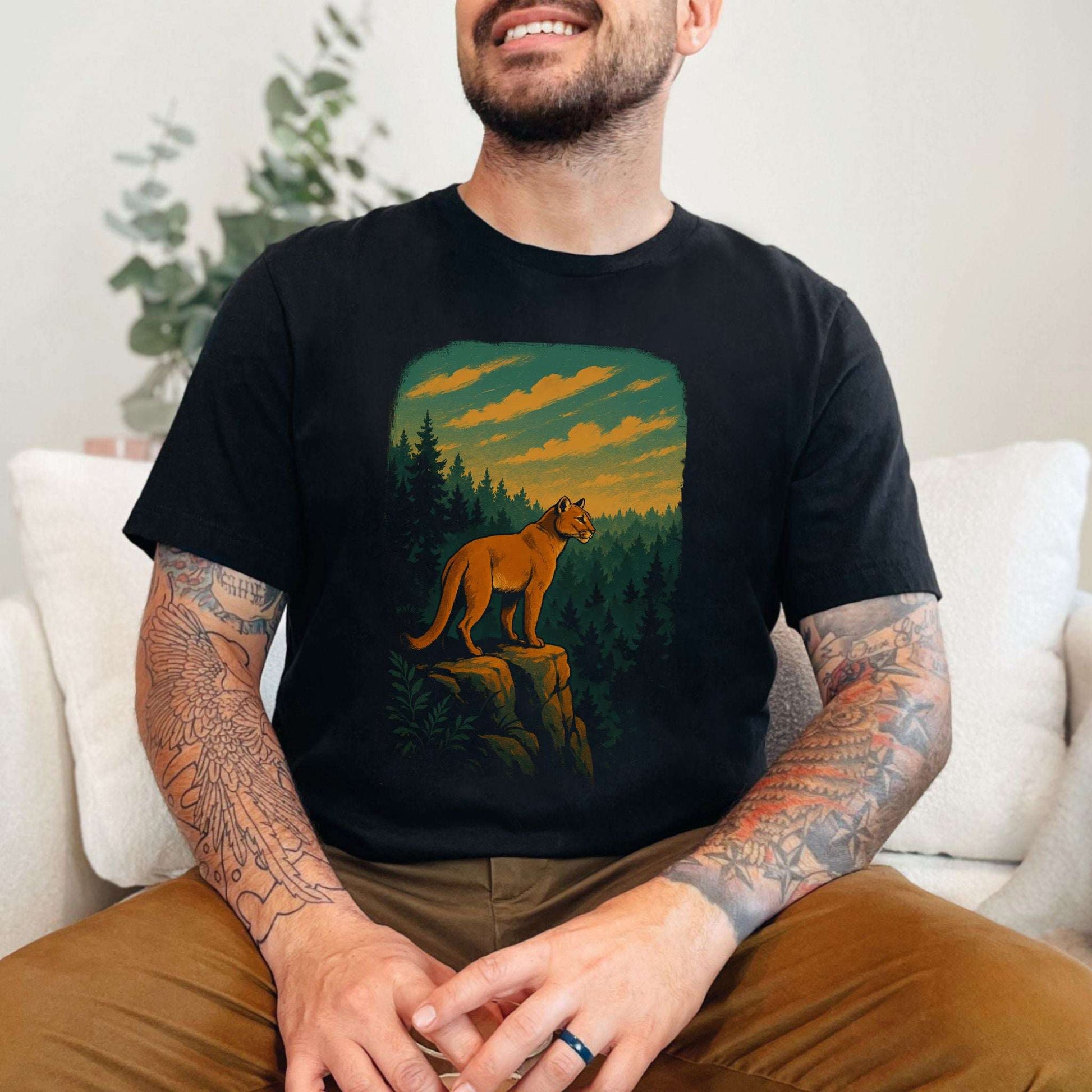 Cougar on the Cliff Wilderness Scene Mountain Lion T-Shirt