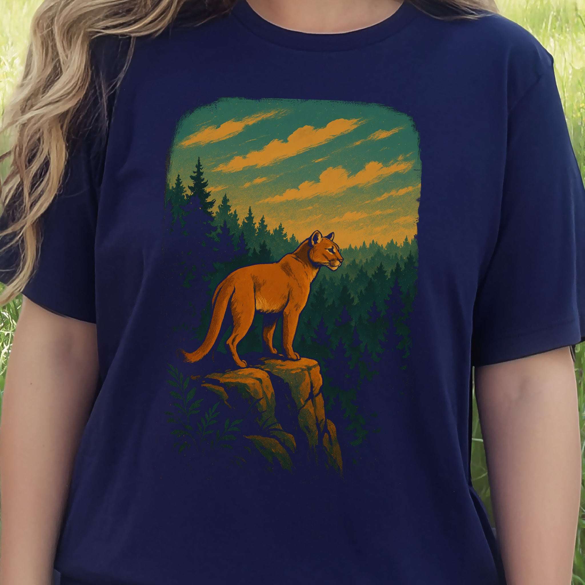 Cougar on the Cliff Wilderness Scene Mountain Lion T-Shirt