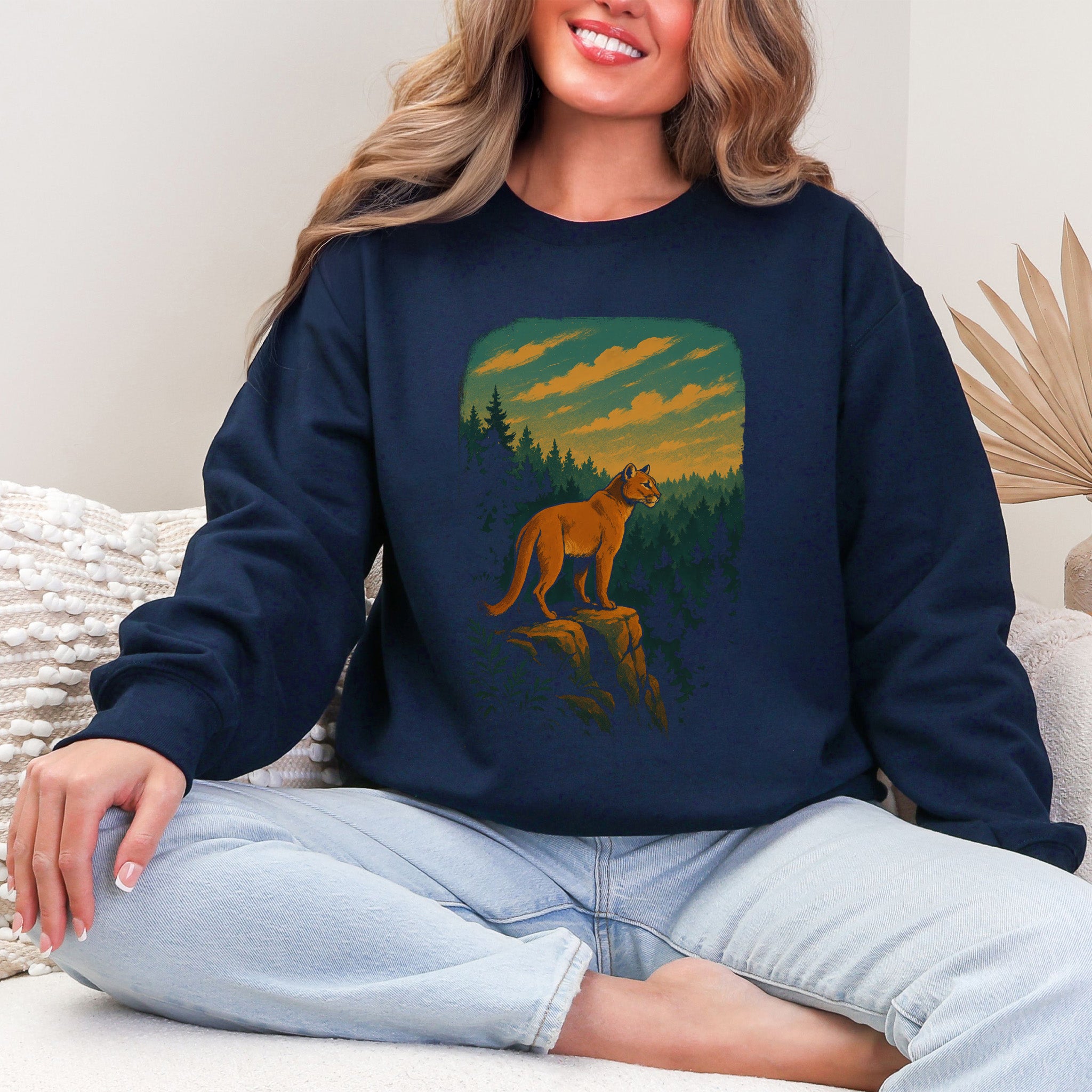 Cougar on the Cliff Mountain Lion Wilderness Sweatshirt