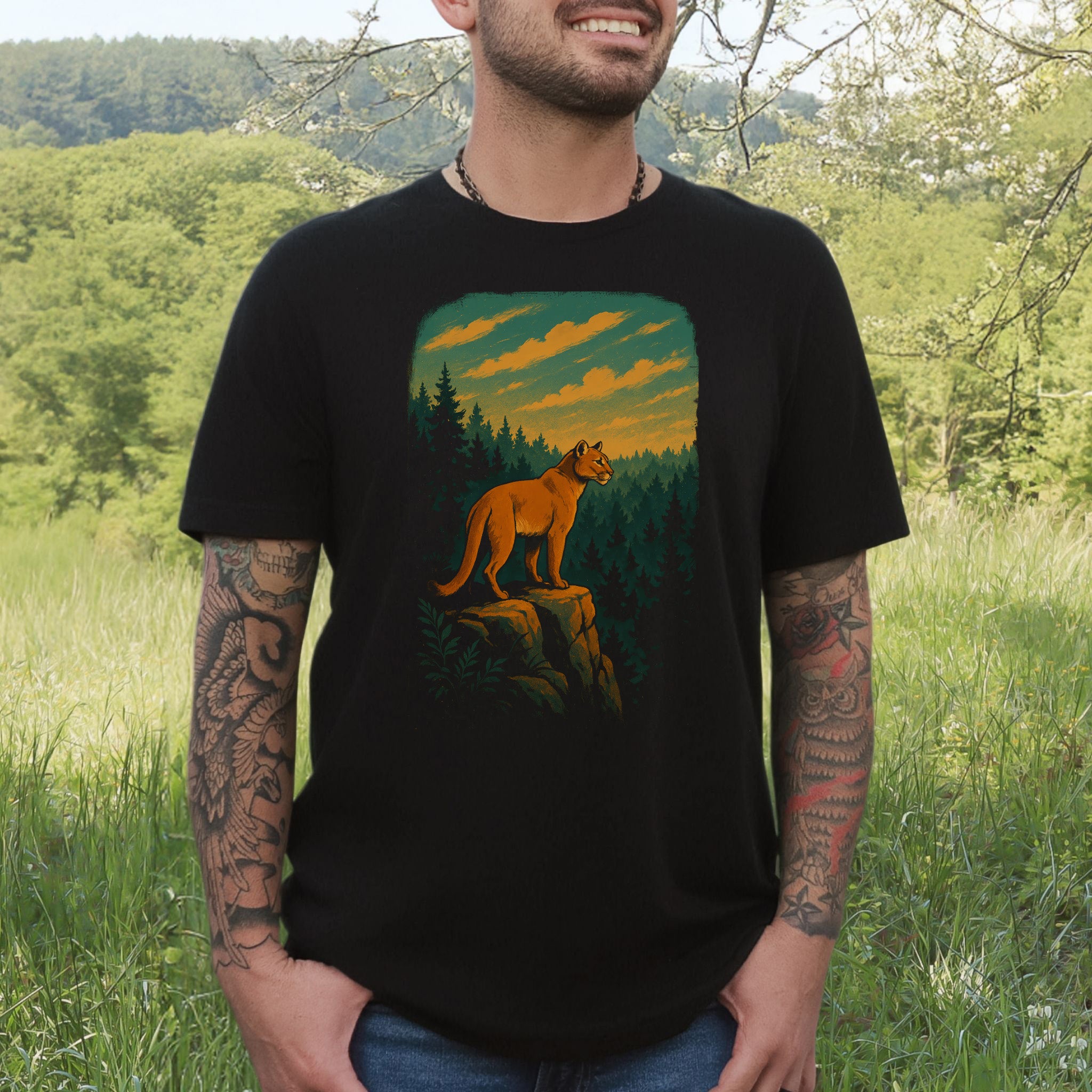 Cougar on the Cliff Wilderness Scene Mountain Lion T-Shirt