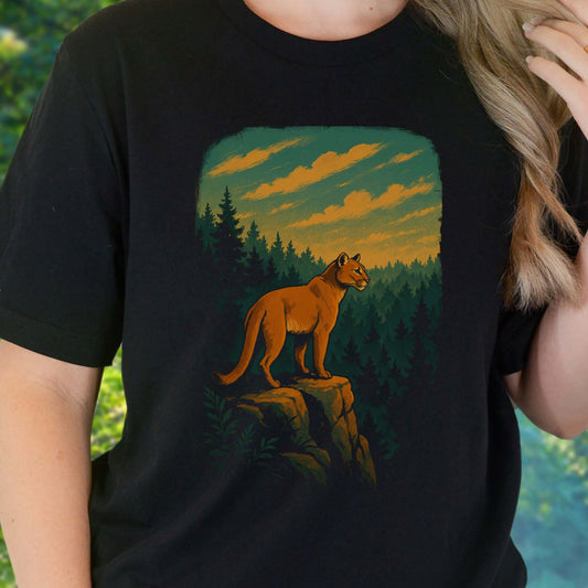 Cougar on the Cliff Wilderness Scene Mountain Lion T-Shirt